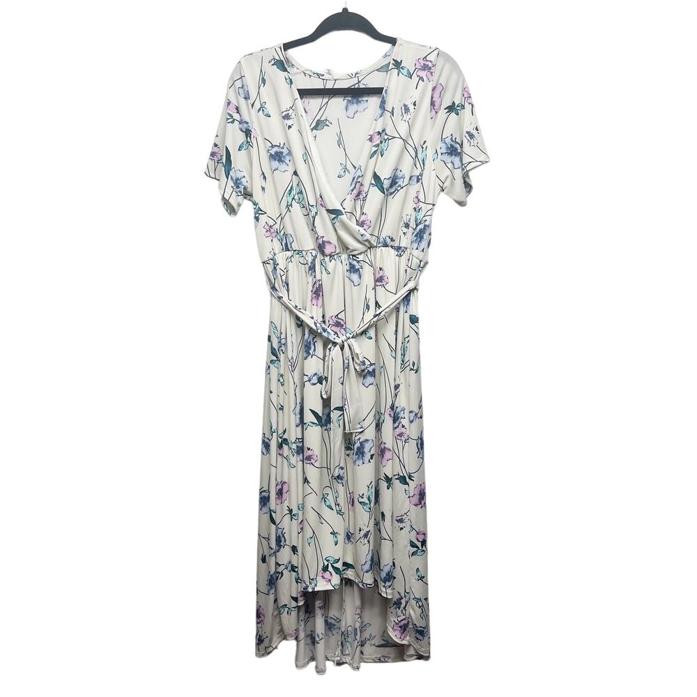 Pink Blush Faux Wrap Short Sleeve Women's Maxi Floral Dress Size L/XL